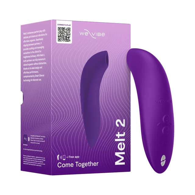 We-Vibe Melt 2 purple curved air stimulator and retail box