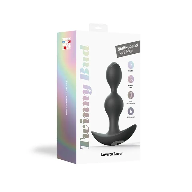 Twinny Bud Black double-bead vibrating plug in white retail box