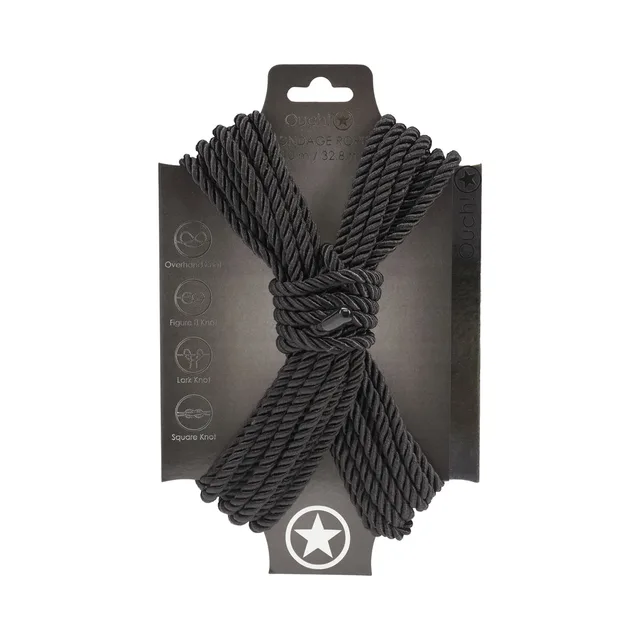 Shots Ouch black 10 m twisted nylon bondage rope on card
