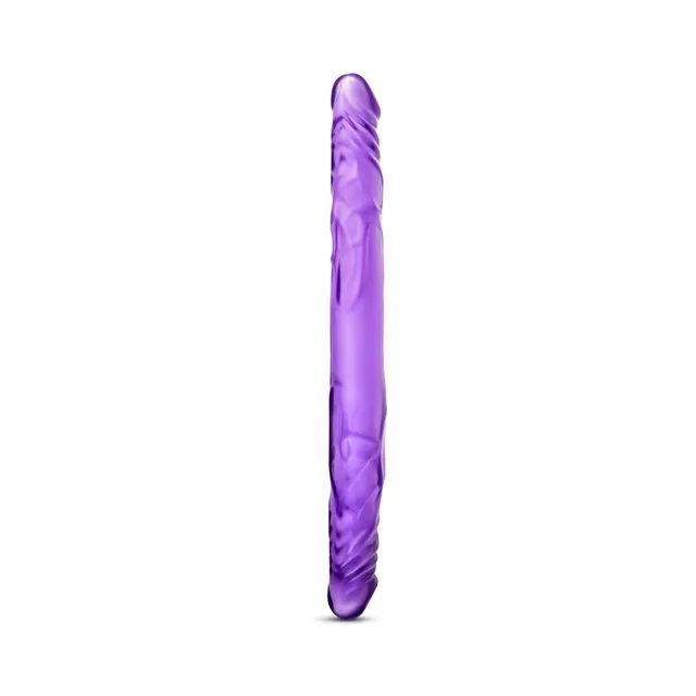 Blush B Yours Purple 14 Inch Double Dildo upright front view with two defined tips