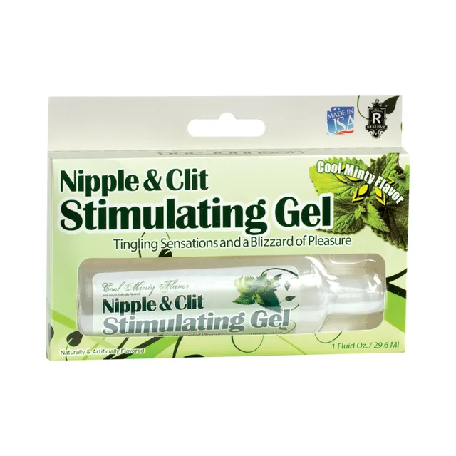 Green-and-white blister card holding 1 oz mint Nipple & Clit Stimulating Gel