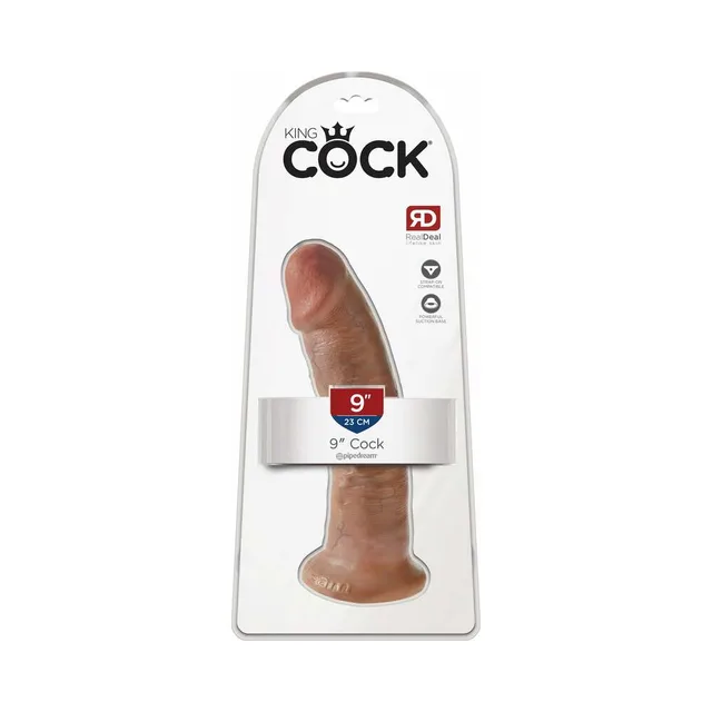 Pipedream King Cock Tan 9 Inch Dildo inside clear-front blister package
