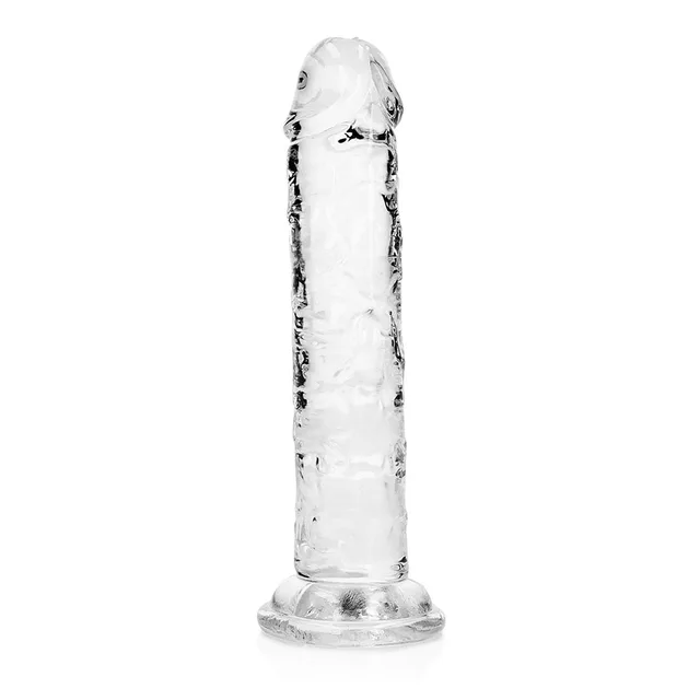 Left-side view of clear RealRock Straight 6-inch dildo