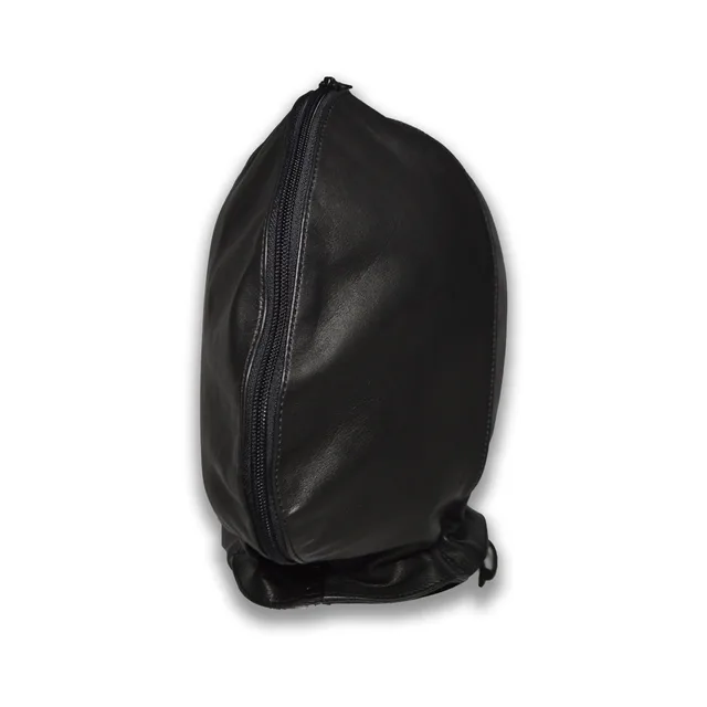 Closed black Prowler RED leather double hood with full-length front zipper