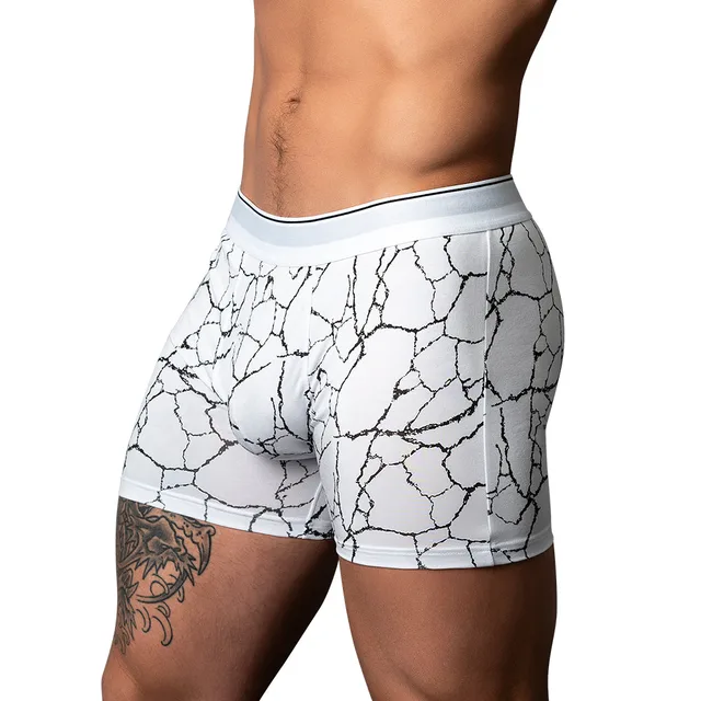 Male Power Soo Cumfy XL black and white boxer brief side view worn by model