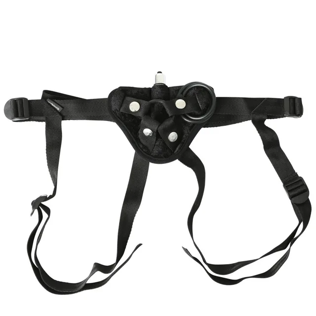 Sportsheets black adjustable harness with central panel and thigh straps