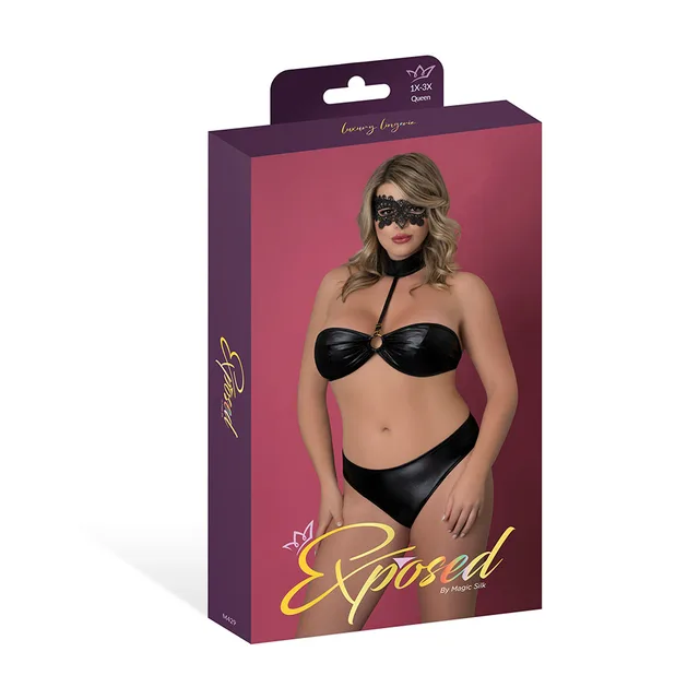 Magic Silk Sinful black bandeau set Queen displayed in purple retail packaging