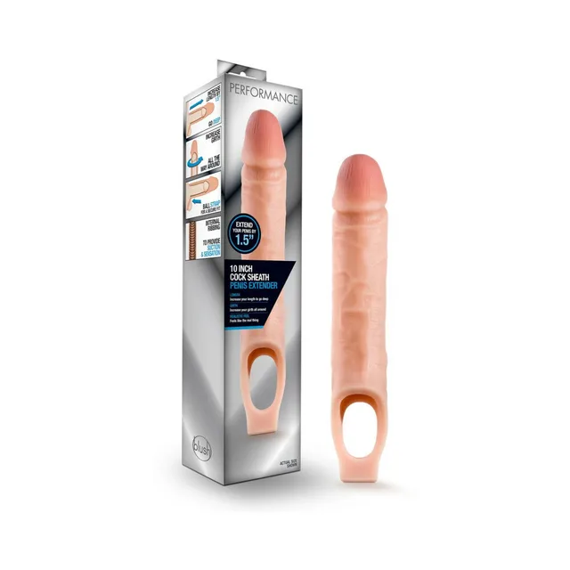 Blush Performance 10-inch beige cock sheath beside retail box