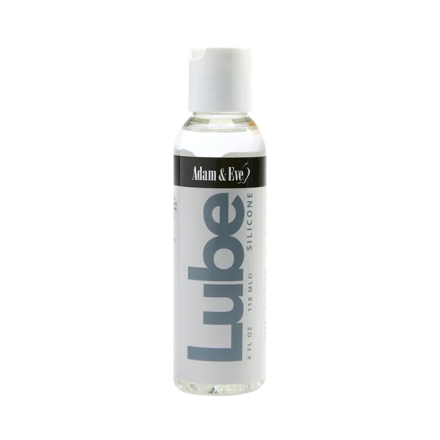 Adam & Eve Personal Silicone Lubricant 4 fl oz clear bottle with white cap and gray front label