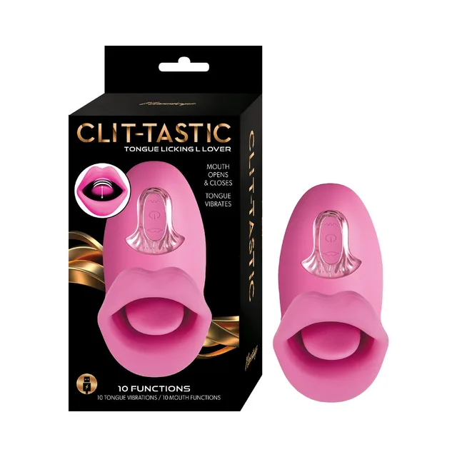 Pink Clit-Tastic Tongue Licking Lover beside black retail box