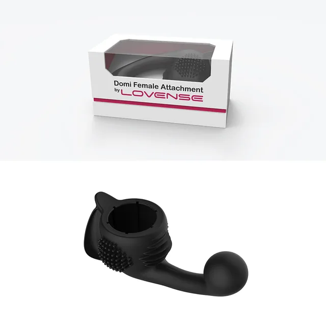 Black Lovense Domi G-Spot attachment below its white retail box