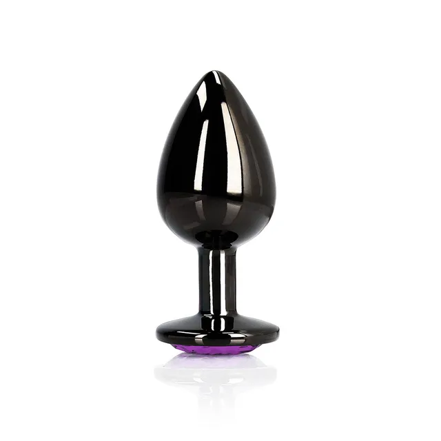 Shots Ouch small gunmetal butt plug with amethyst heart gem upright tapered plug