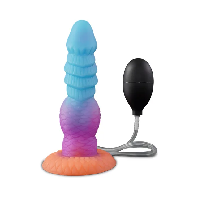 Camtoyz Nova pastel splash dildo upright with black squeeze bulb and clear tube