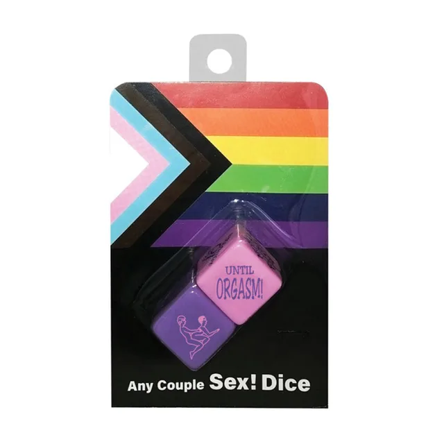Purple Any Couple die in black package with multicolor stripe border