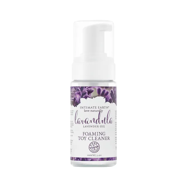 Intimate Earth Lavandula Foaming Toy Cleaner in compact white pump bottle