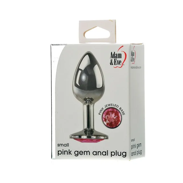 Adam & Eve Pink Gem Small metal anal plug shown inside white retail box
