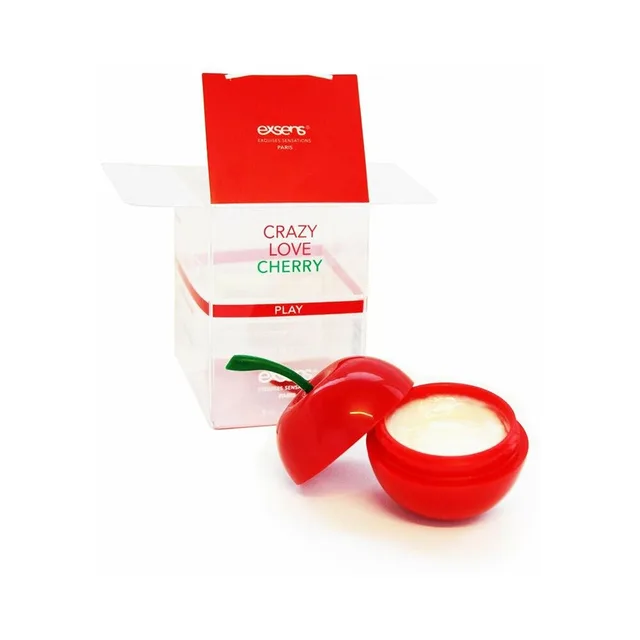 open red cherry cream jar and opened Exsens carton showing pale cream