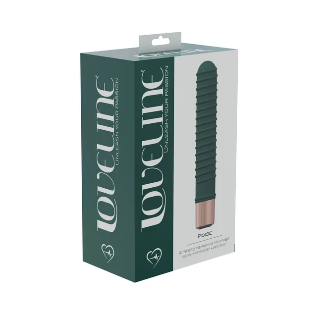 forest green LoveLine Poise ribbed vibrator pictured on green box