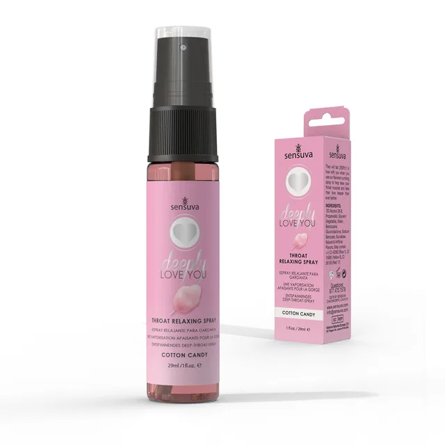Sensuva Deeply Love You Cotton Candy spray bottle beside pink carton