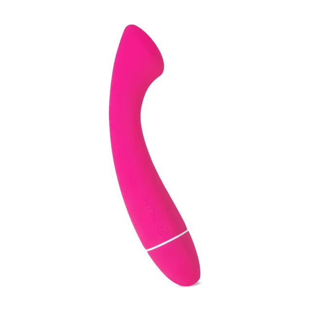 pink Intimina Celesse personal massager with curved body and flattened tip