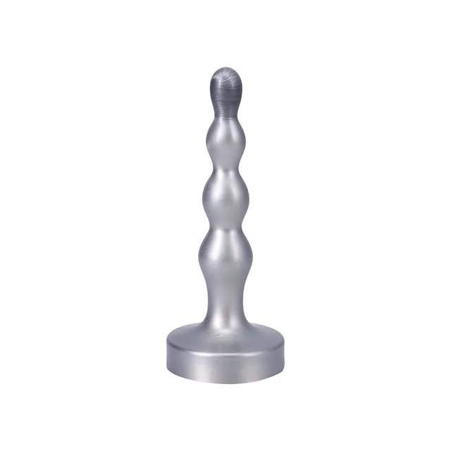 Tantus Ripple Small silver 8 inch silicone bead dildo upright five-lobe shaft with flared base
