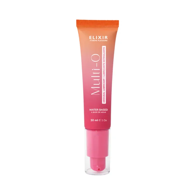 Elixir Multi O Intimate Gel 1 oz front view of orange-magenta tube