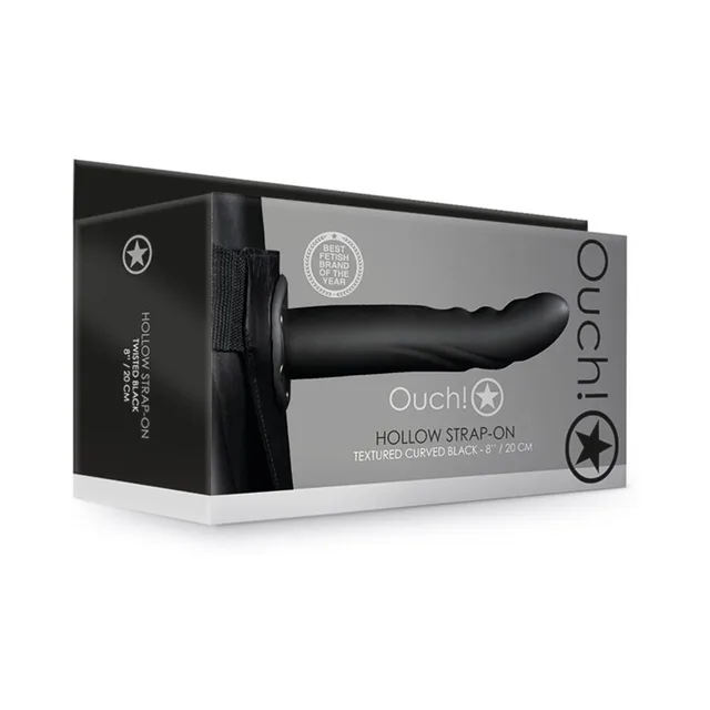 Black Ouch Textured Curved hollow strap-on retail box