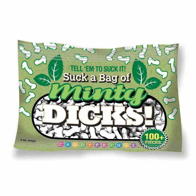 Green 3 oz Suck a Bag of Minty Dicks mint package