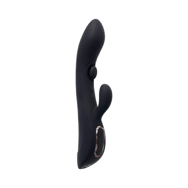 Playboy That's The Spot black dual stimulator left side view with raised arm