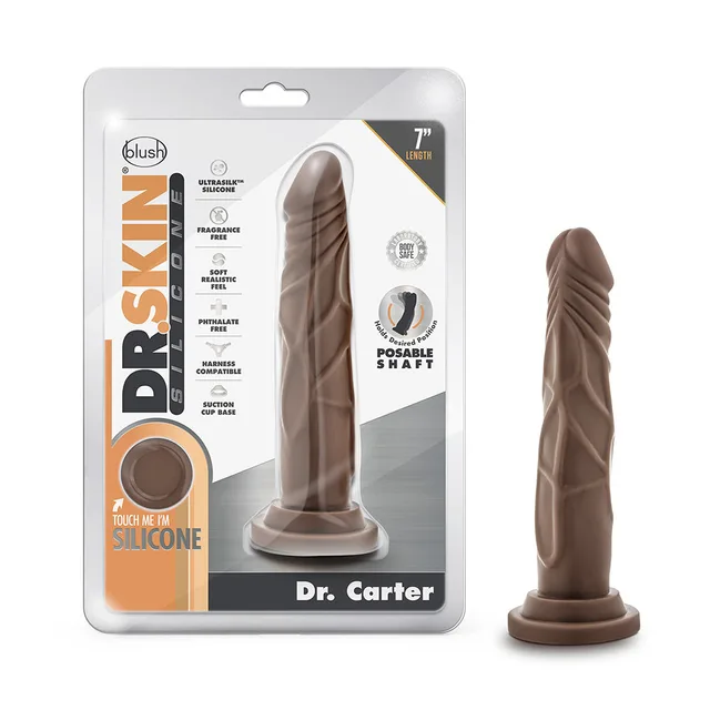 Dr. Carter brown 7-inch silicone dildo beside retail package