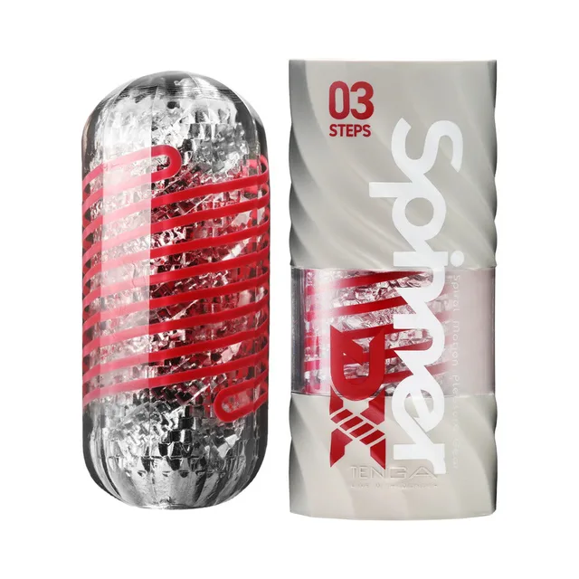 TENGA Spinner DX 03 Steps clear sleeve with red spiral frame and retail wrap