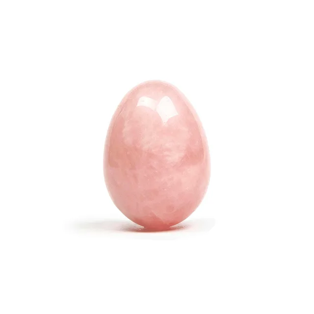 Upright view of light-pink Chakrubs Heart non-drilled rose quartz egg