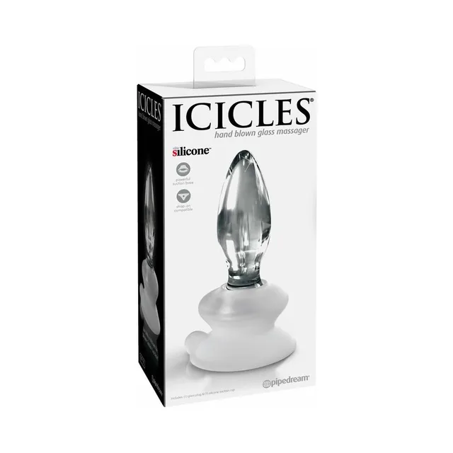 Icicles No. 91 clear glass anal plug in retail box
