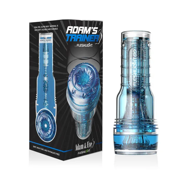 Adam's Trainer by Fleshlight blue masturbator with retail box and transparent case
