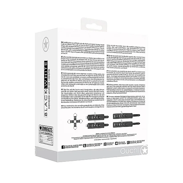 Back of Ouch hogtie set package with component details