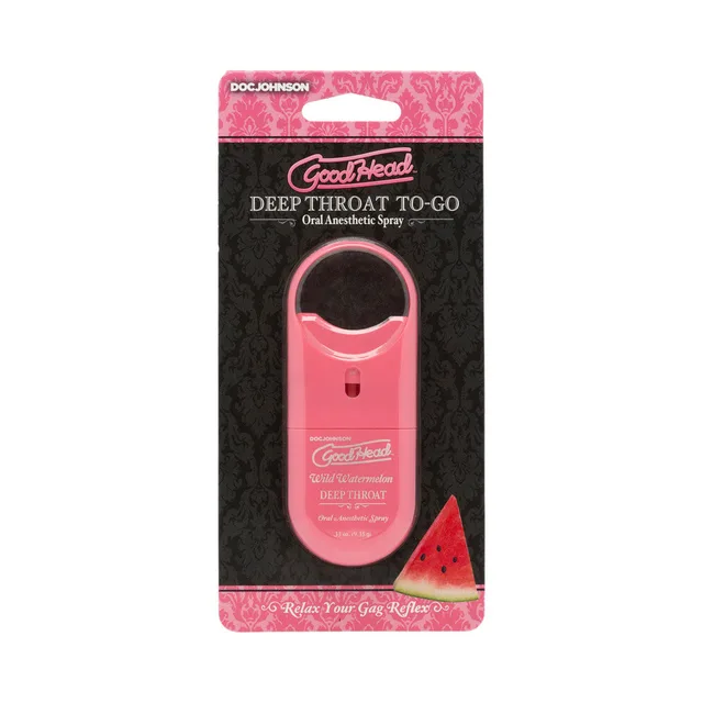 Doc Johnson GoodHead Wild Watermelon To-Go spray inside black-and-pink retail card