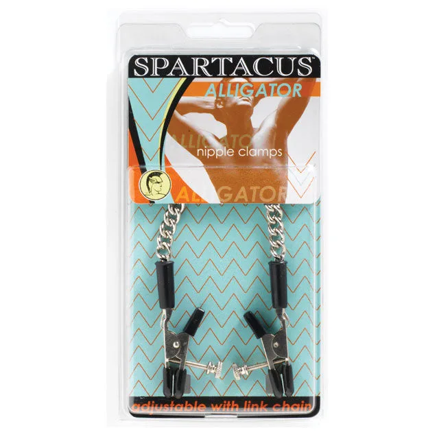 Spartacus rubber-tip adjustable nipple clamps with chain in teal package