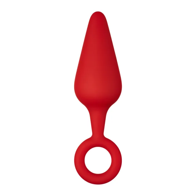 Front view of large red tapered plug with ring base