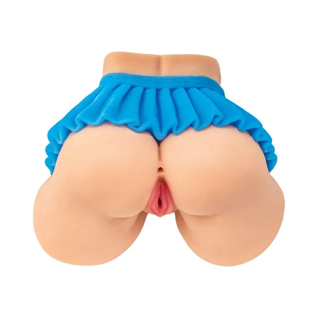 Nasstoys Royale Sorority Girl dual-entry masturbator rear view with tan buttocks shape and blue ruffled skirt