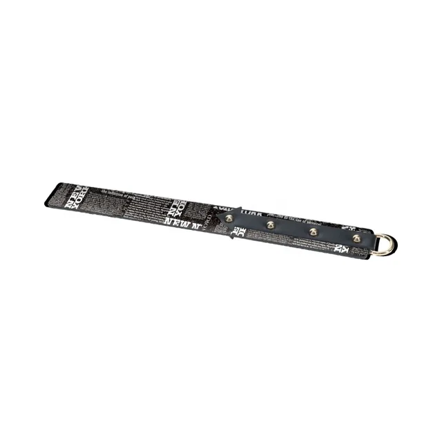 black New York text-print leather paddle with center strip and hanging ring