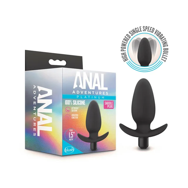 Anal Adventures Saddle Plug retail box beside black plug