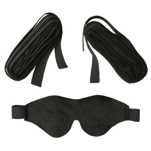 Sex and Mischief First Bondage Kit black eye mask and two pairs of fabric straps