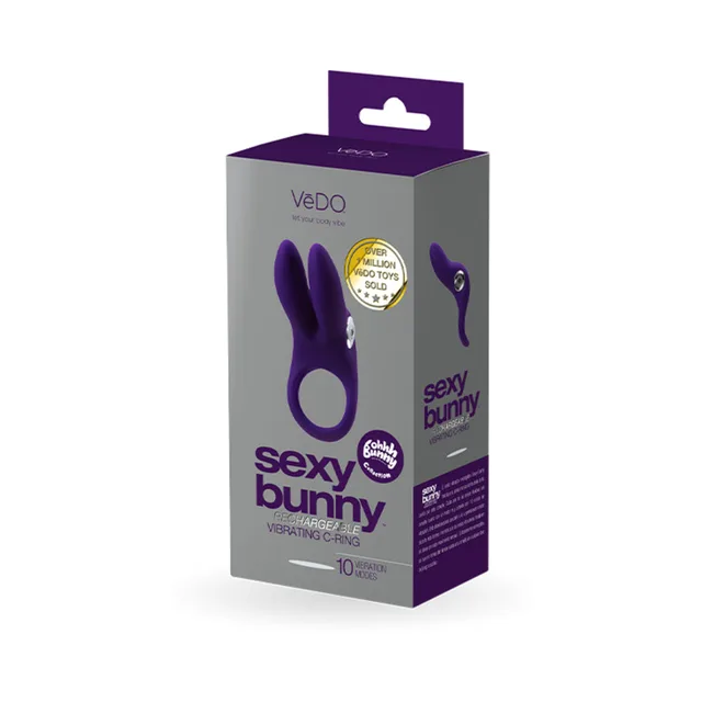 Deep-purple VeDO Sexy Bunny vibrating C-ring retail box