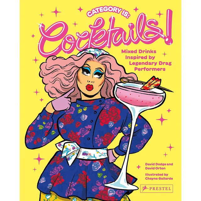 Category Is Cocktails book cover with illustrated drag performer and pink drink