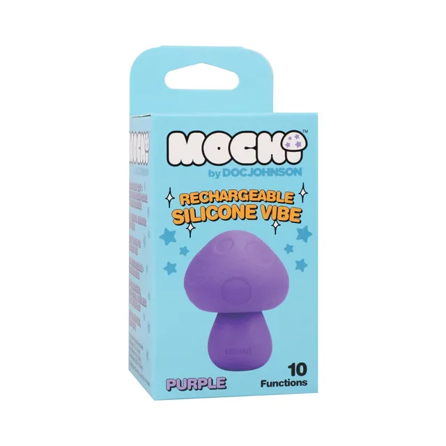 Mochi Mushroom purple vibrator in aqua retail box