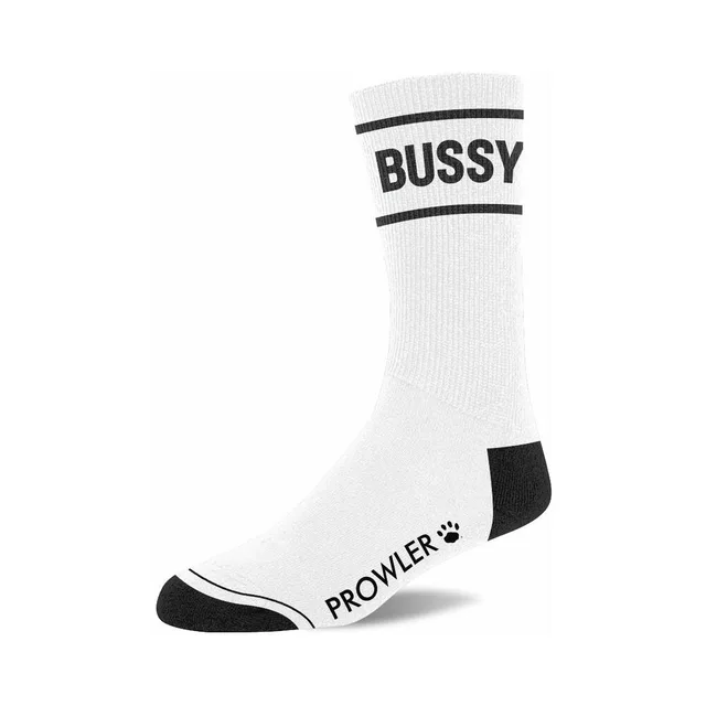 Single white Prowler RED Bussy sock showing striped cuff and paw logo