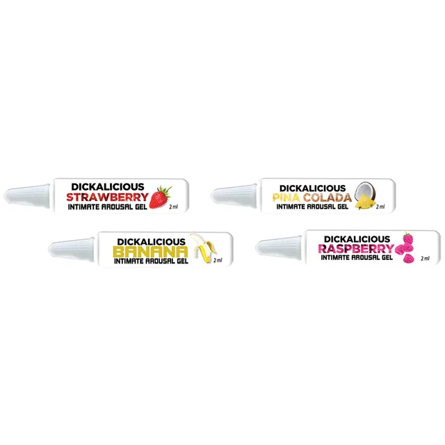 Dickalicious 144-Piece Gel Set four flavor-labeled 2 mL tubes