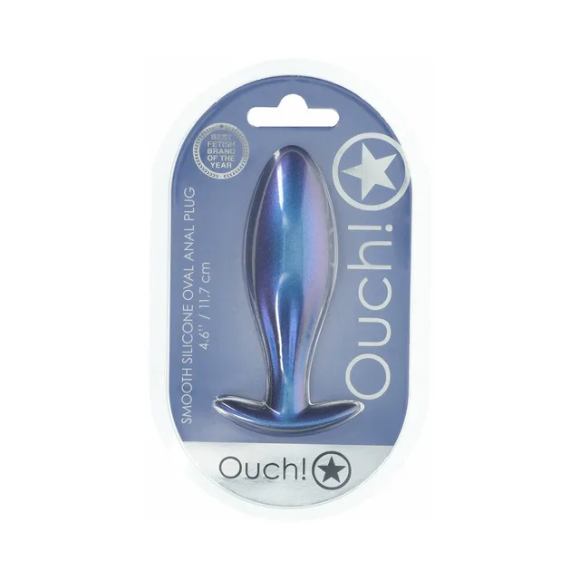 Shots Ouch metallic-blue oval silicone plug plug sealed in blue oval blister pack