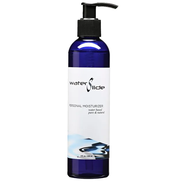 Earthly Body Water Slide 8 oz cobalt blue pump bottle front