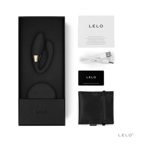 LELO Tiani Duo black vibrator, remote and accessories in box